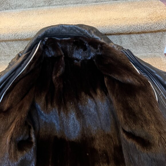 Men's Marc Black Leather Jacket with Removable Mink Lining - Size XL - Picture 5 of 6